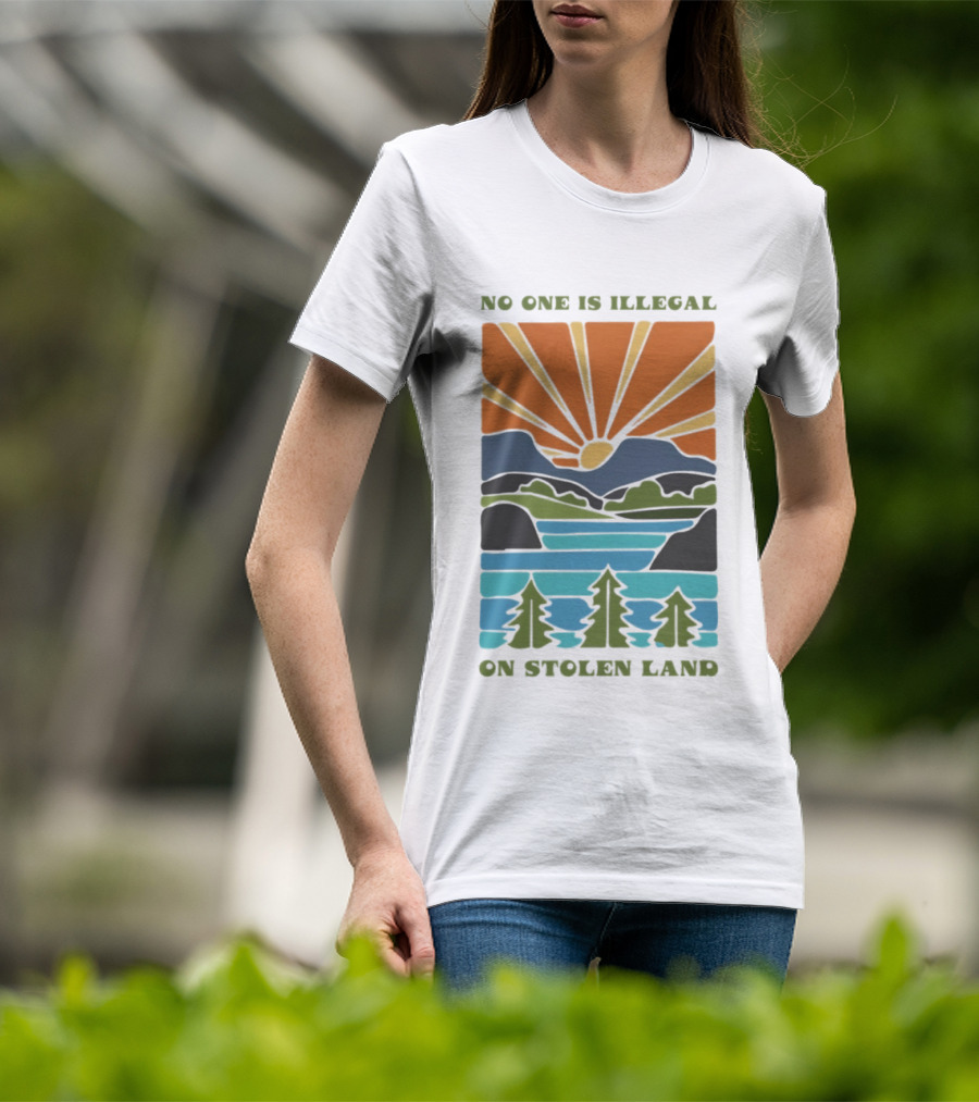 Billie Eilish No One Is Illegal On Stolen Land Sunset Scenic Mountains And Forest T-Shirt