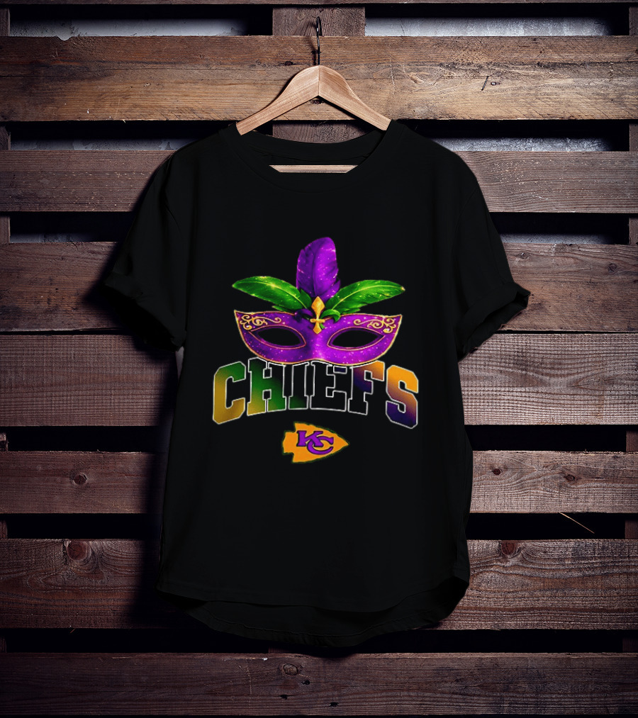 Kansas City Chiefs Mardi Gras Mask Fleur De Lis T-Shirt