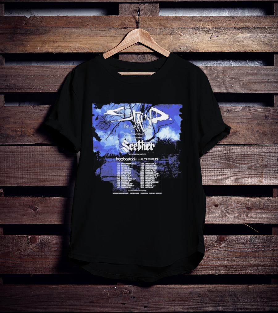 Staind Break The Cycle 25th Anniversary Tour Featuring Seether Hoobastank Hinder 2023 Dates T-Shirt
