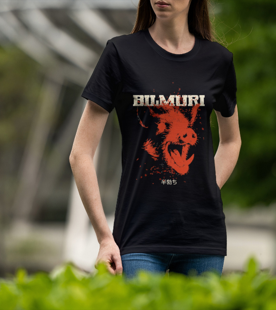 Bilmuri Splattered Hog Design With Japanese Characters T-Shirt
