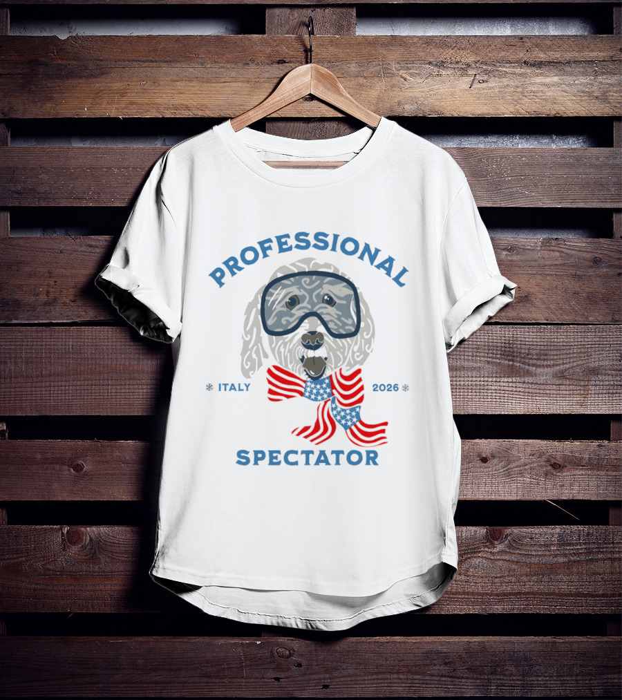 Professional Spectator Italy 2026 Winter Games Dog With Goggles And Scarf T-Shirt