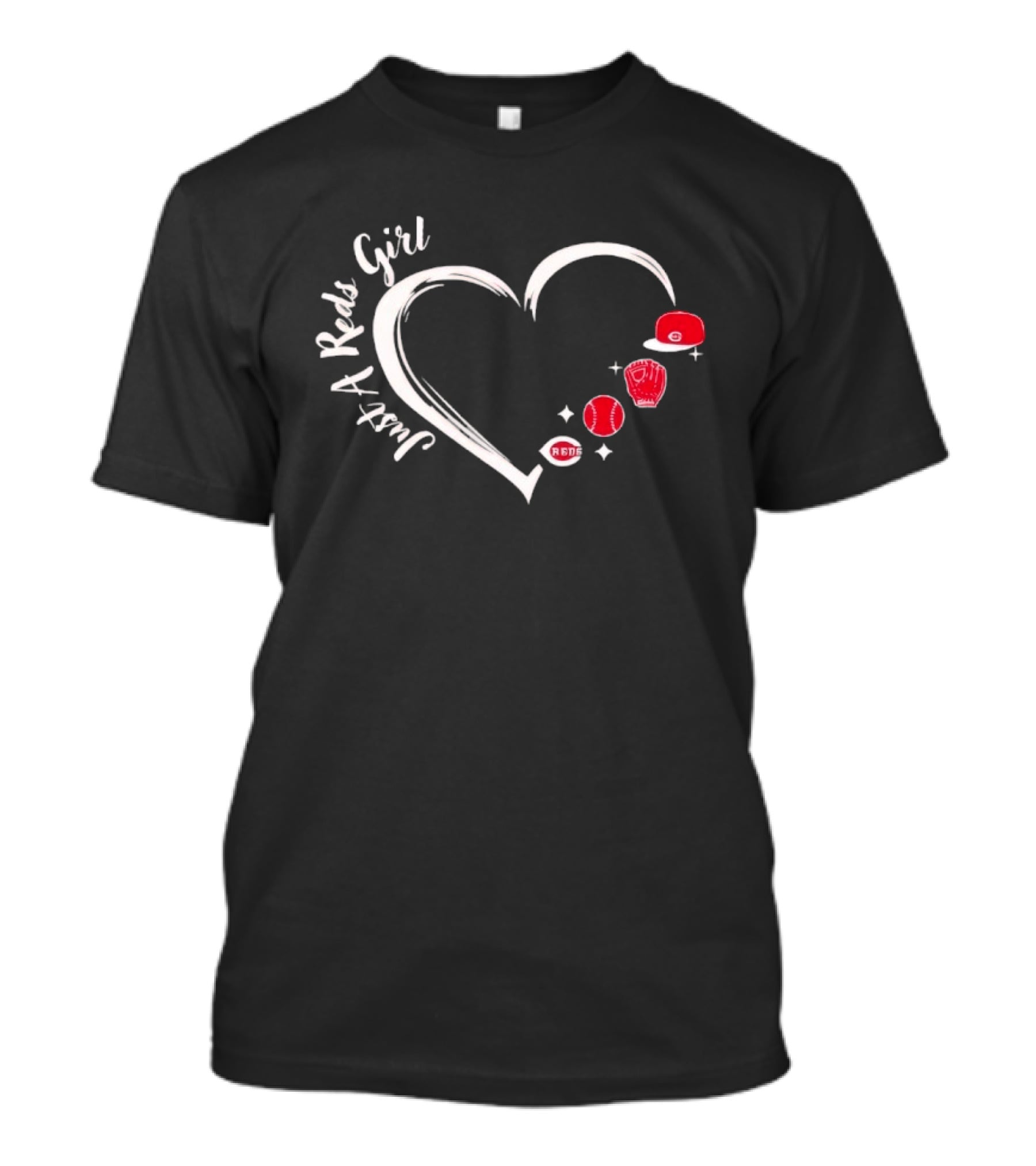 Cincinnati Reds Heart Baseball Cap Glove Fan Girl T-Shirt