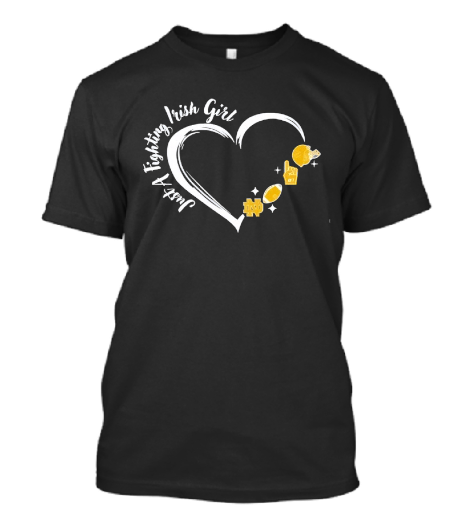 Just A Notre Dame Fighting Irish Girl Heart With Football Icons And Gold Accents T-Shirt
