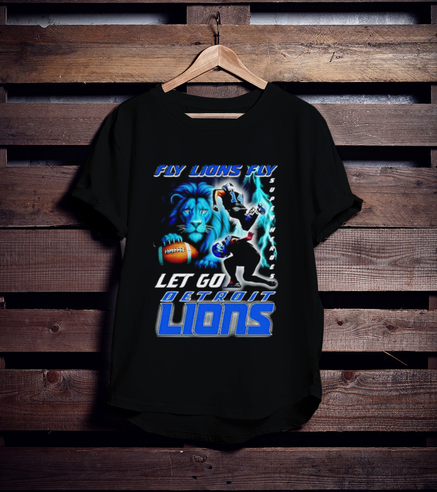 Fly Lions Fly Let Go Detroit Lions Football Journey T-Shirt