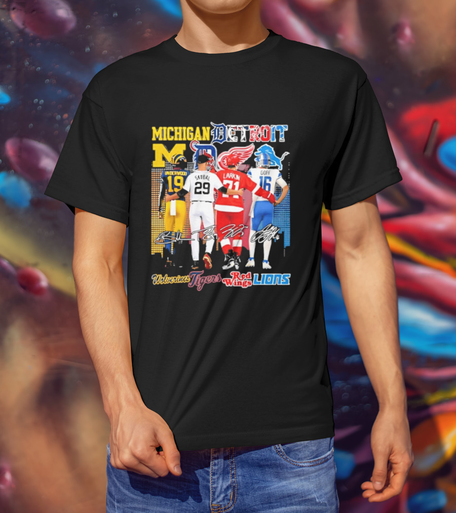 Michigan Wolverines X Tigers X Red Wings X Lions Detroit Sports Players T-Shirt
