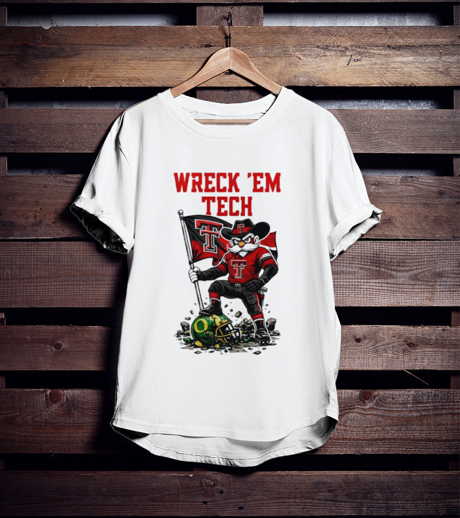 Wreck 'Em Tech Texas Tech Red Raiders Raider Red Flag And Helmet T-Shirt