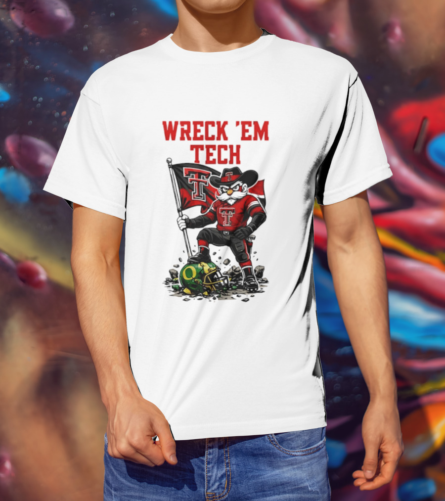 Wreck 'Em Tech Texas Tech Red Raiders Raider Red Flag And Helmet T-Shirt