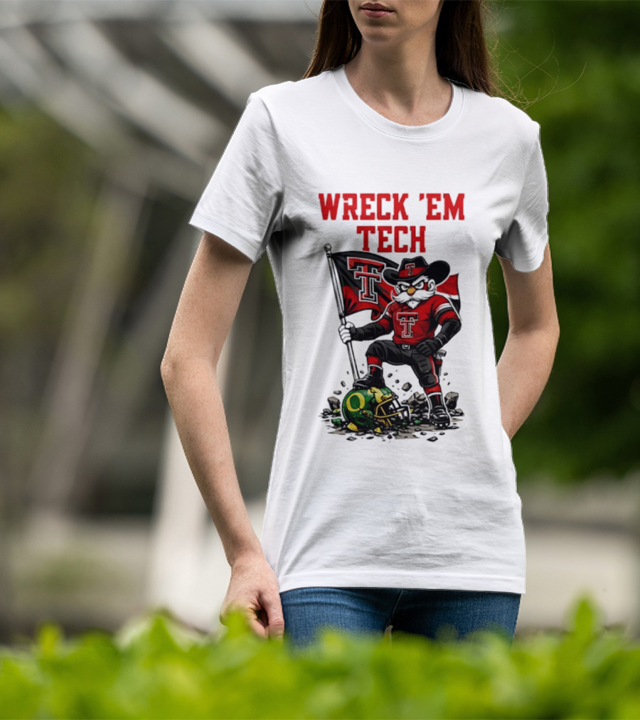 Wreck 'Em Tech Texas Tech Red Raiders Raider Red Flag And Helmet T-Shirt