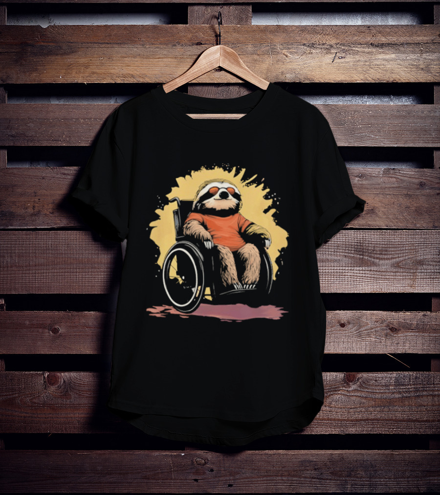 Sloth On Wheelchair With Sunglasses Relaxing Cool Attitude T-Shirt