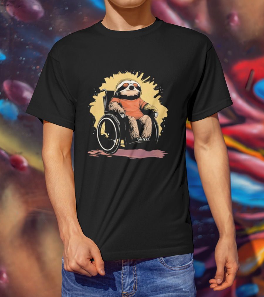 Sloth On Wheelchair With Sunglasses Relaxing Cool Attitude T-Shirt