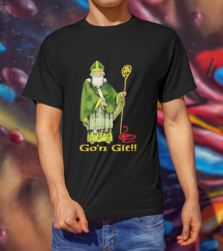 Go'n Git St Patrick Vintage Illustration With Staff And Smoke T-Shirt