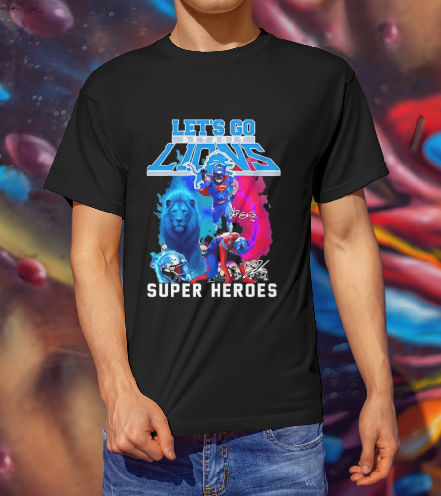 Let's Go Detroit Lions Jahmyr Gibbs Amon Ra St Brown Super Heroes T-Shirt