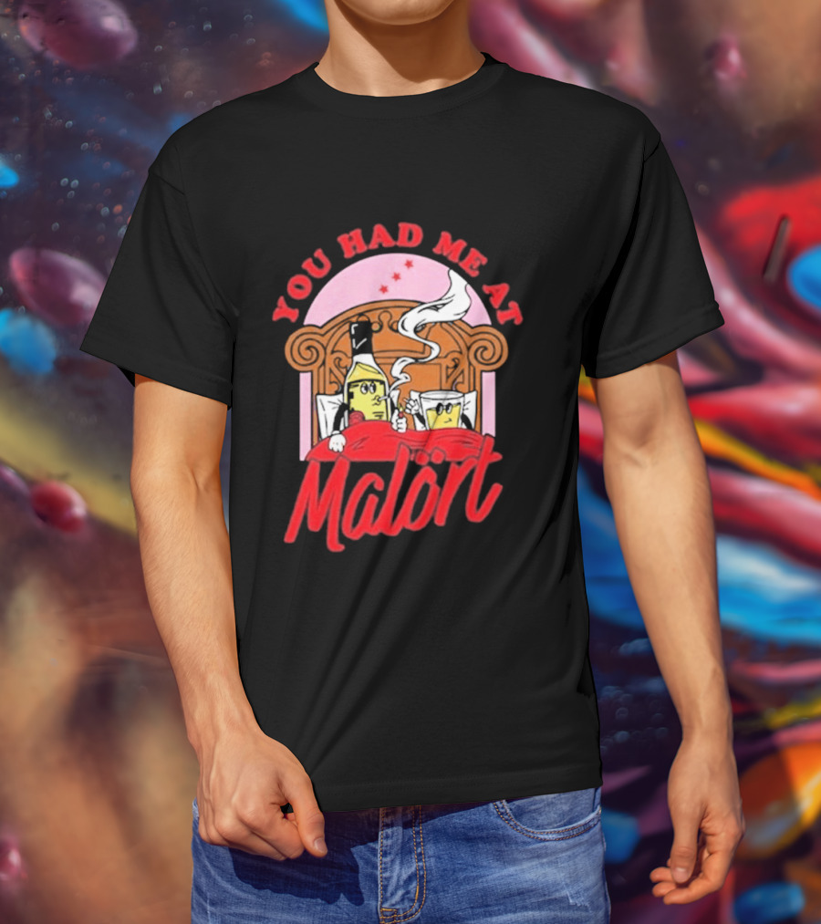 You Had Me At Malört Funny Whiskey Bottle And Glass Bedroom Scene T-Shirt