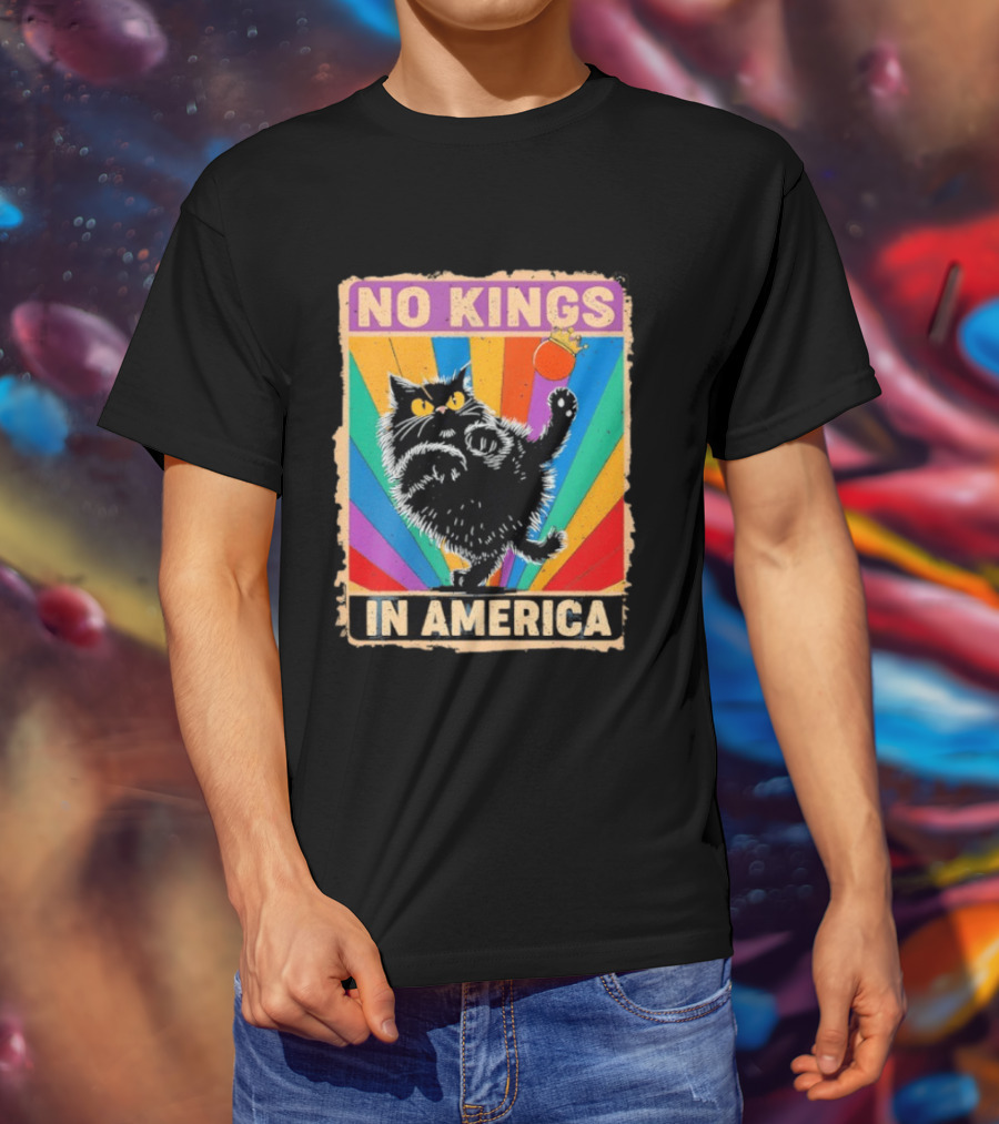 No Kings In America Black Cat Anti Trump Rainbow Kingslayer T-Shirt