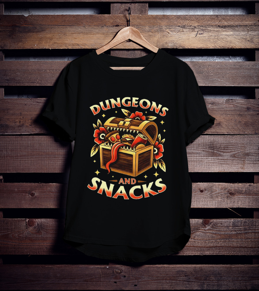 Dungeons And Snacks Mimic Treasure Chest Fantasy Humor T-Shirt