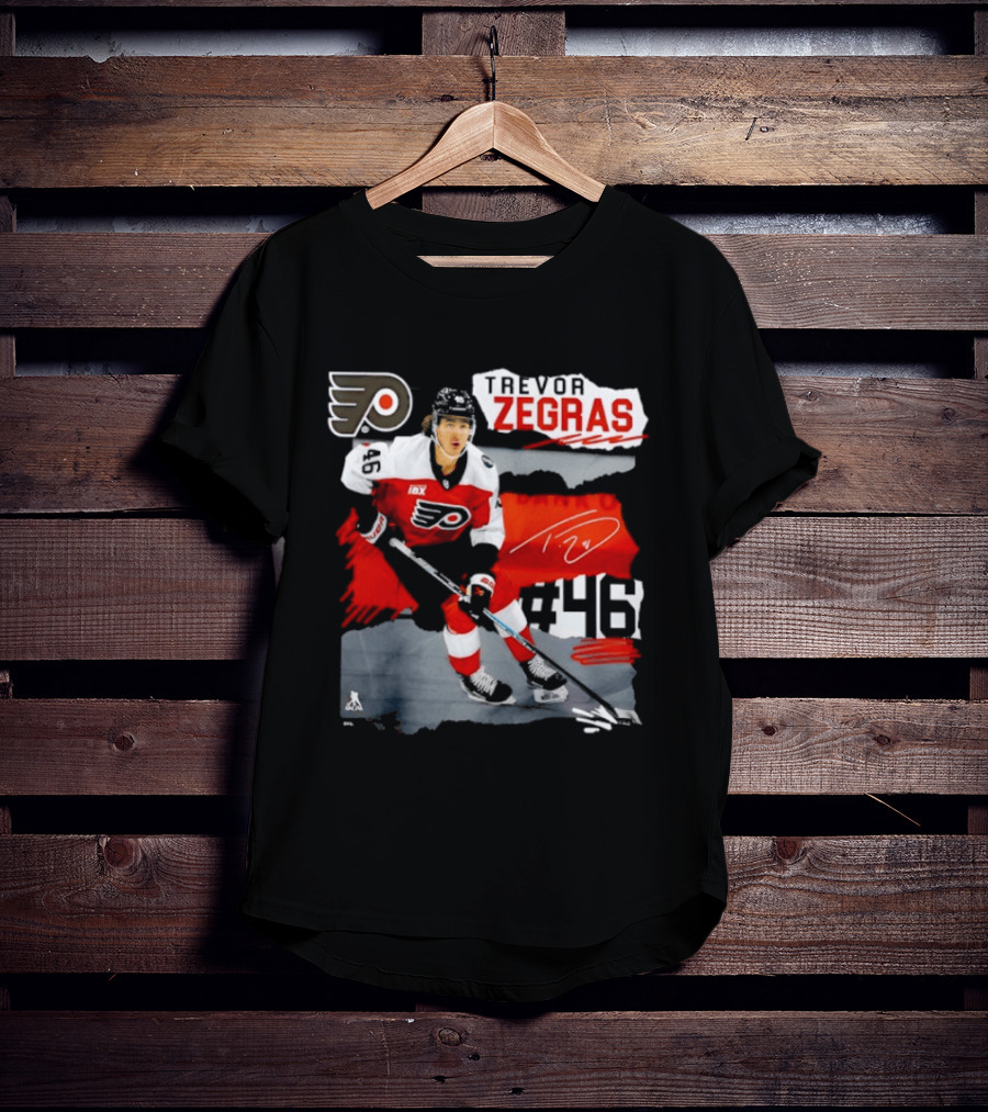 Philadelphia Flyers Trevor Zegras Hockey Player 46 Signature Ice Series T-Shirt