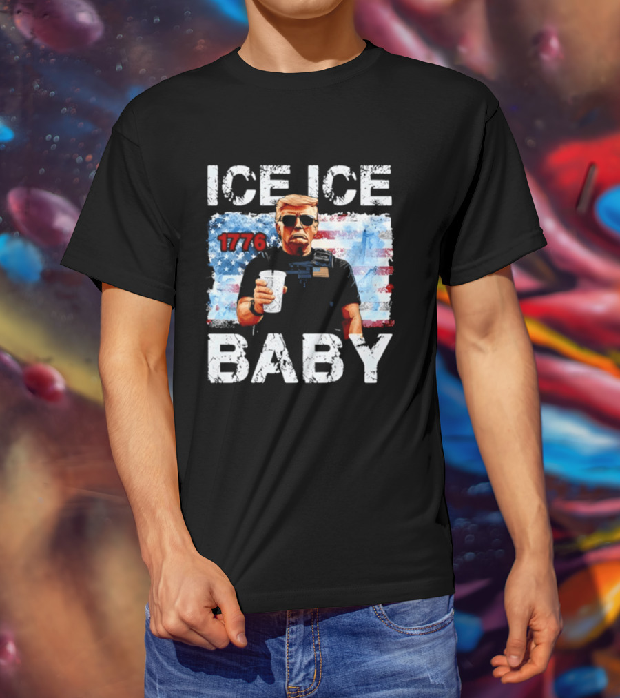 Ice Ice Baby 1776 Donald Trump Vintage American Flag T-Shirt
