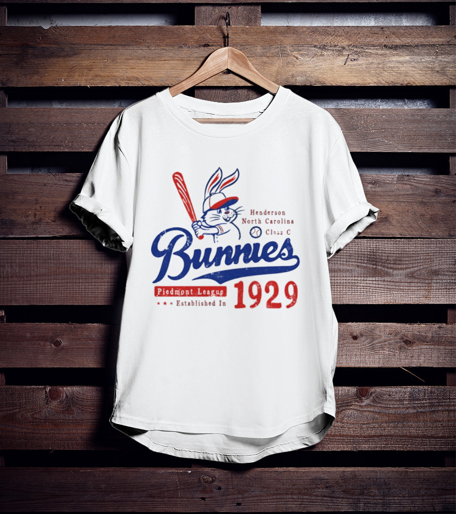 Bunnies Henderson North Carolina 1929 Class C Piedmont League Vintage Baseball T-Shirt
