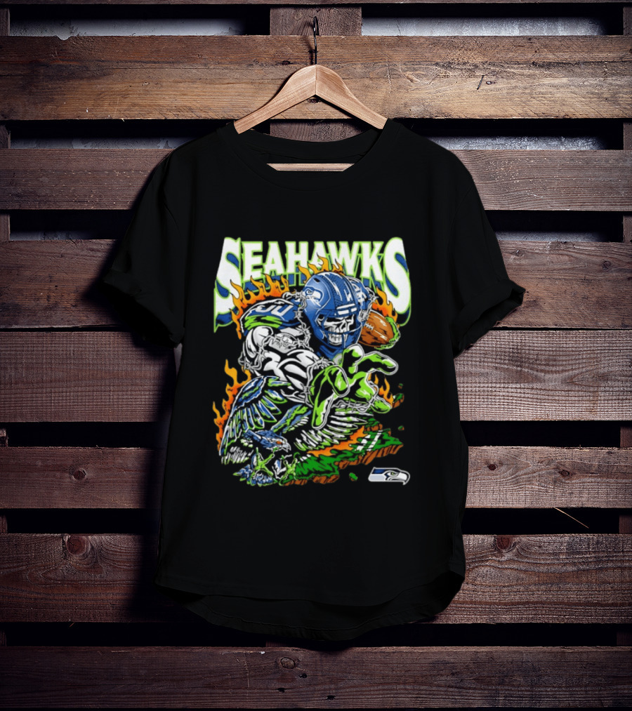 Seahawks Skull Firebird NFL Football Grunge T-Shirt