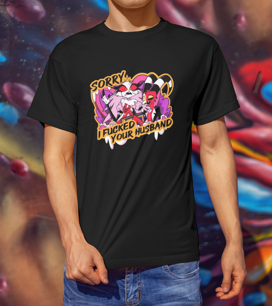 Sorry I Fucked Your Husband Characters With Purple And Red Comic T-Shirt
