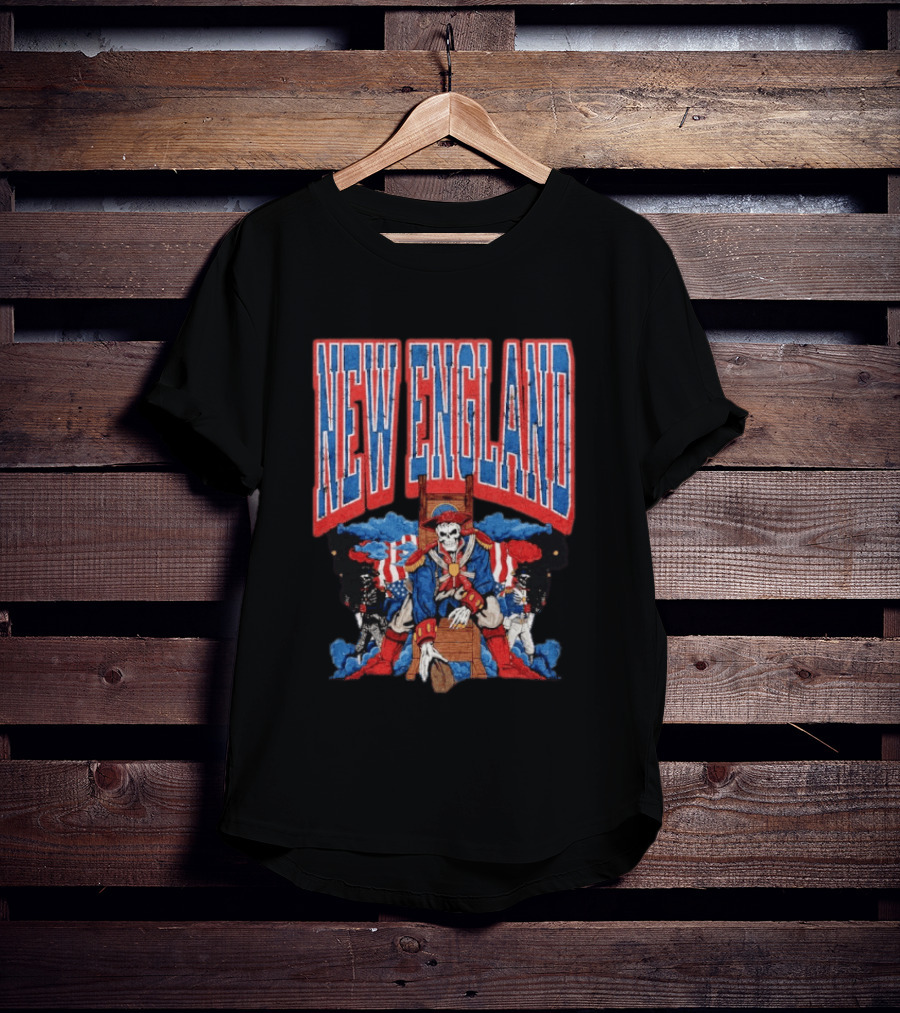 New England Skeleton Pirates Patriots Football American Flag T-Shirt
