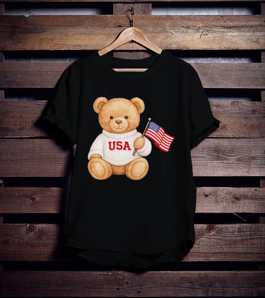 USA Teddy Bear Holding American Flag T-Shirt