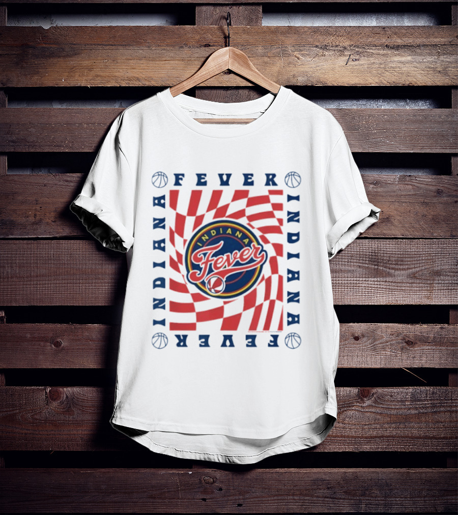 WNBA Indiana Fever Wavy Checkerboard Logo Basketball T-Shirt