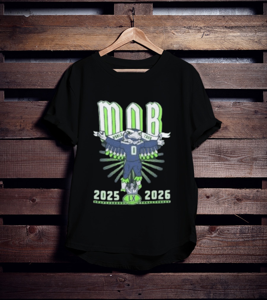 Seattle Seahawks MOB World Tour 2025 2026 Cartoon Bald Eagle Creature Olympic Washington LX T-Shirt