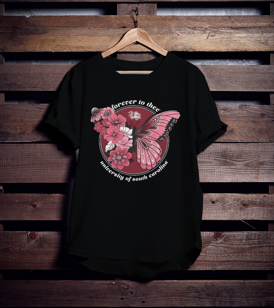South Carolina Gamecocks Garnet Butterfly Forever To Thee University Flowers T-Shirt