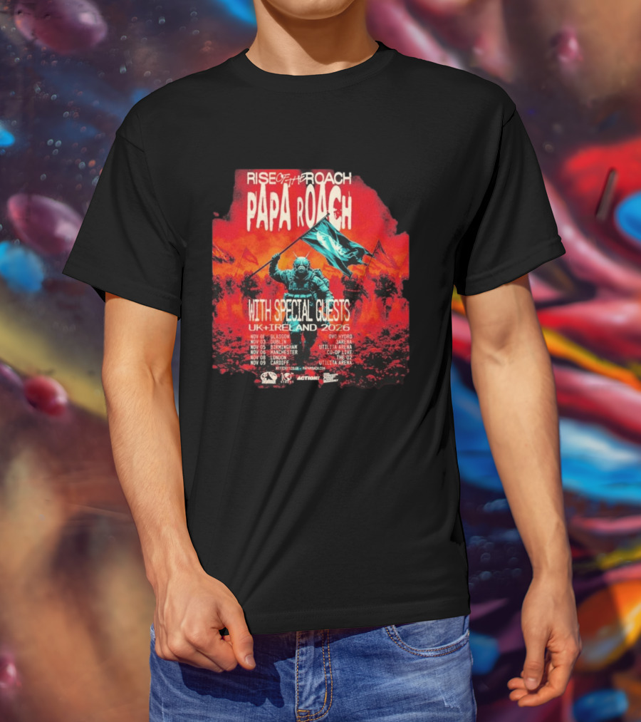 Papa Roach Rise Of The Roach With Special Guests UK Ireland Tour 2026 Dates Glasgow Dublin Birmingham Manchester London Cardiff T-Shirt