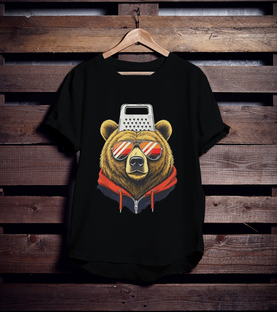 Chicago Bears Foam Cheese Grater Hat Bear With Sunglasses T-Shirt