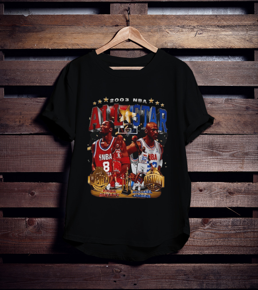 2003 NBA All Star Kobe Bryant Michael Jordan Western Eastern Conference Basketball T-Shirt