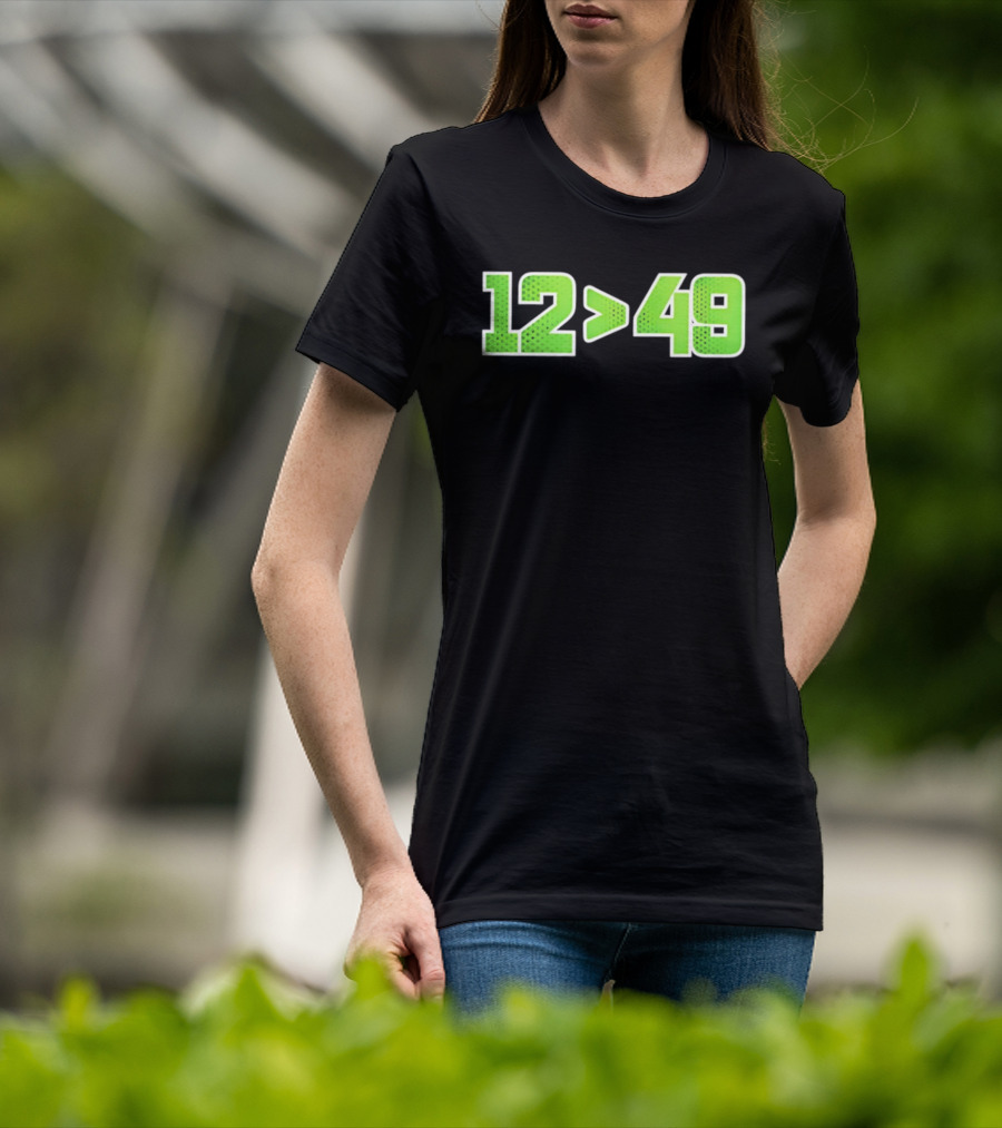 Seattle 12 Greater Than 49 Neon Green Football Fan Gear T-Shirt