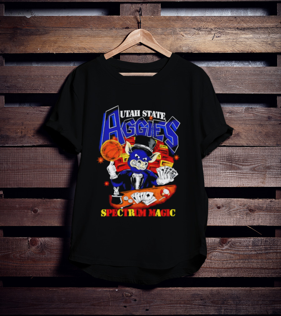 Utah State Aggies Spectrum Magic Basketball Theme With Cards T-Shirt