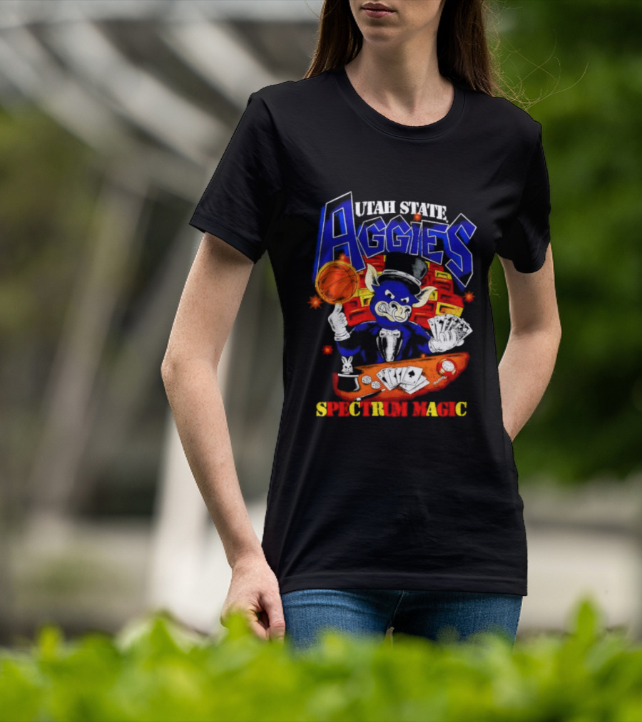 Utah State Aggies Spectrum Magic Basketball Theme With Cards T-Shirt
