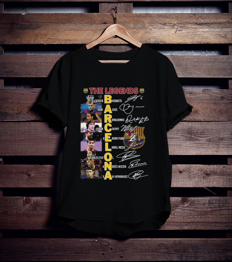 The Legends Barcelona Ronaldinho Sony Anderson Lionel Messi Xavi Hernandez David Villa Sergio Busquets T-Shirt