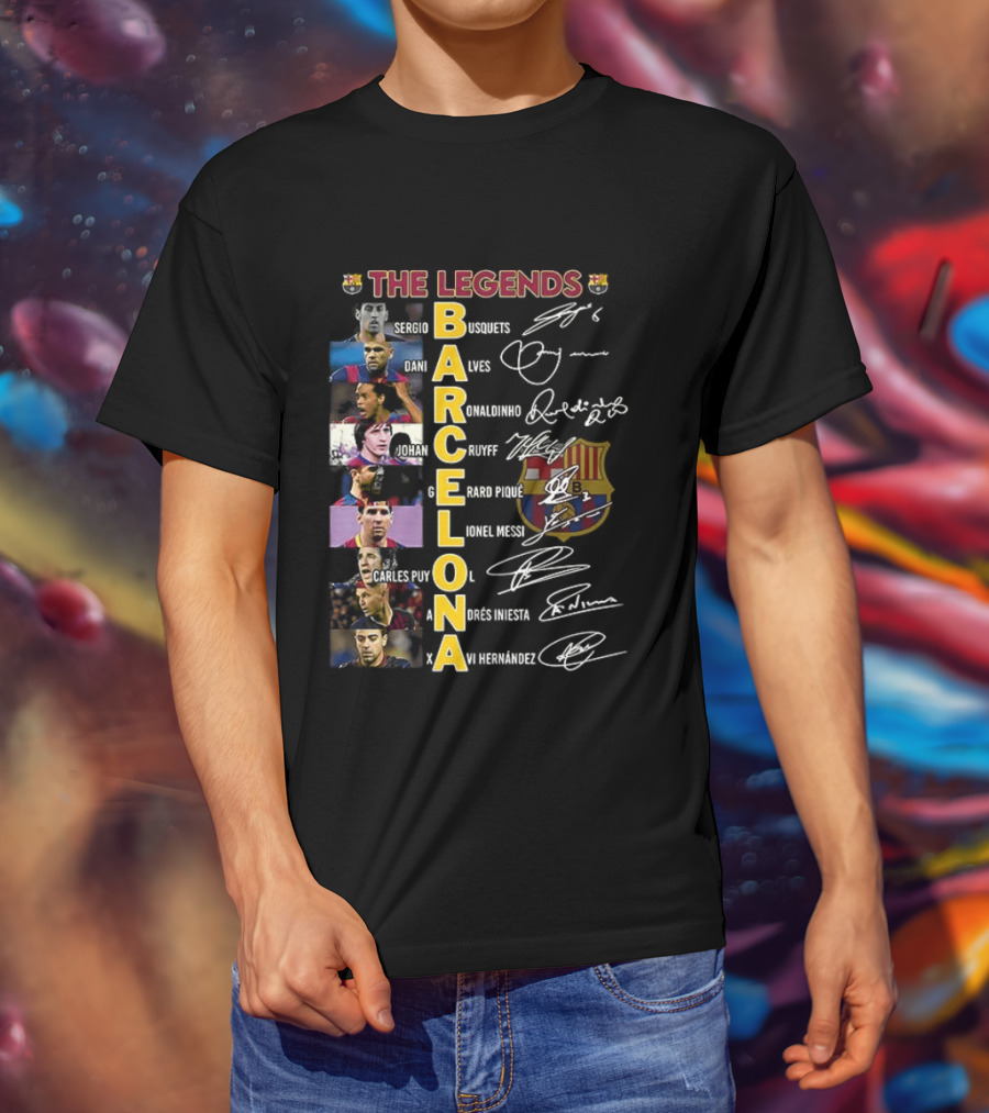 The Legends Barcelona Ronaldinho Sony Anderson Lionel Messi Xavi Hernandez David Villa Sergio Busquets T-Shirt