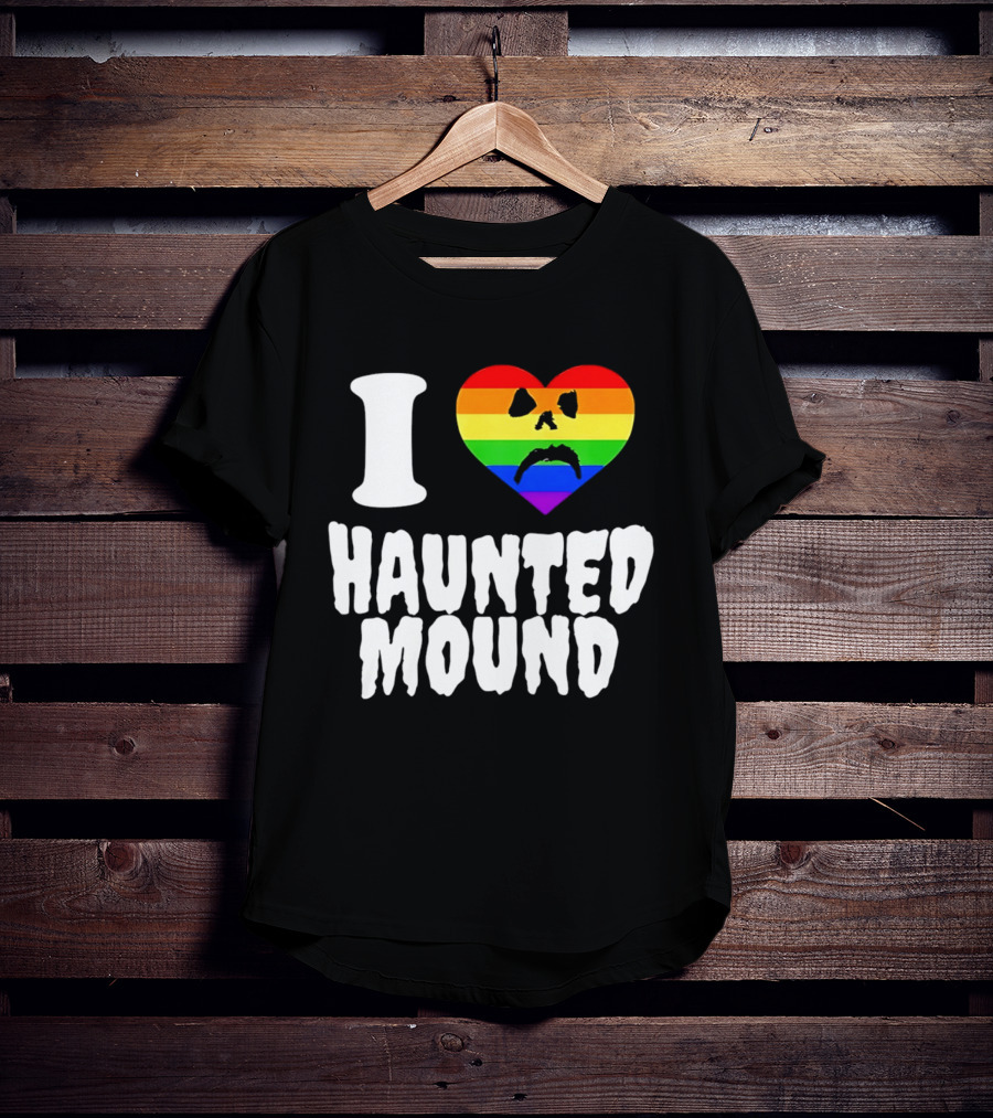 I Love Haunted Mound Rainbow Heart Face T-Shirt