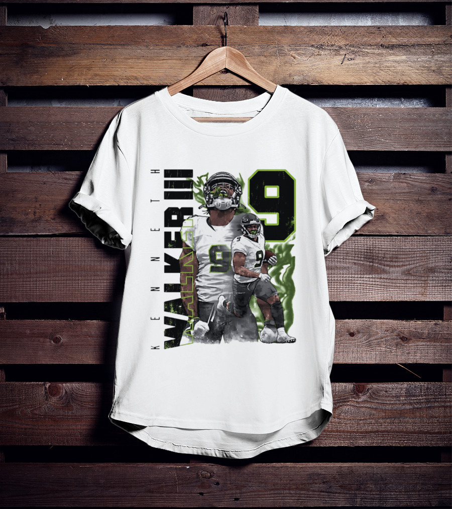 Kenneth Walker III Neon Aura Seattle Seahawks Number 9 T-Shirt