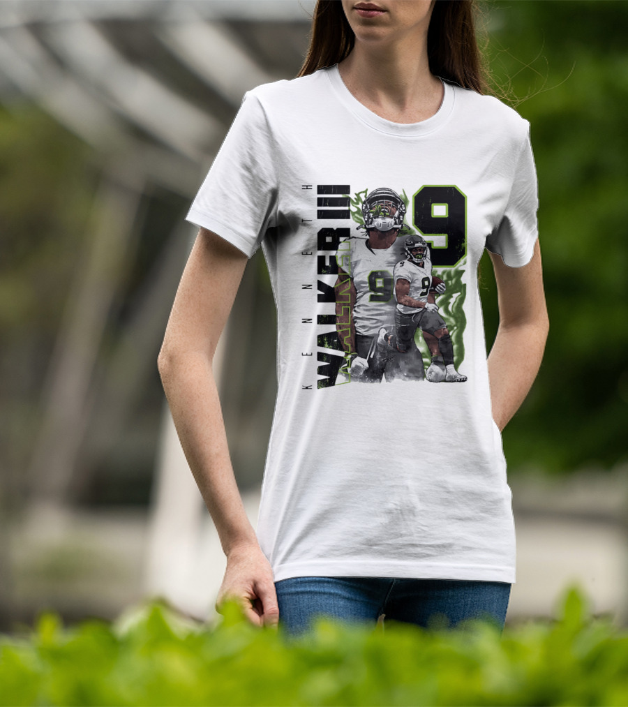 Kenneth Walker III Neon Aura Seattle Seahawks Number 9 T-Shirt