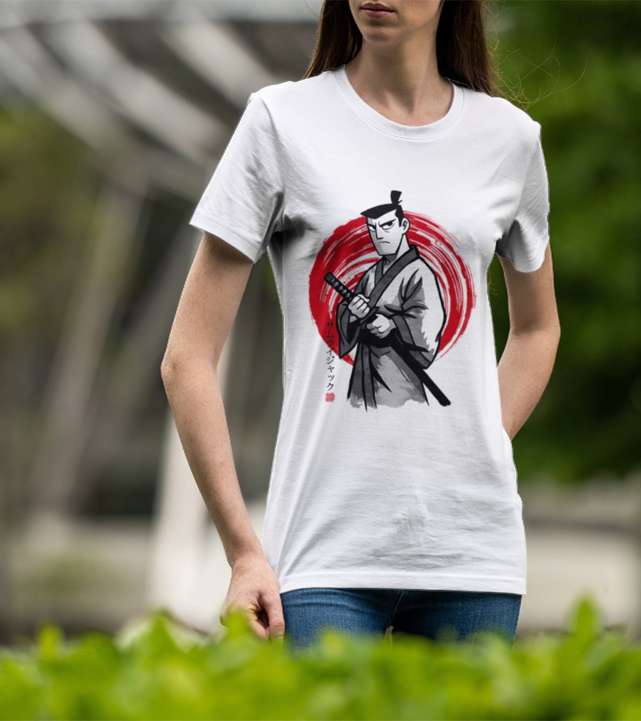 Samurai Jack Sumi E Art Red Circle Japanese Kanji T-Shirt