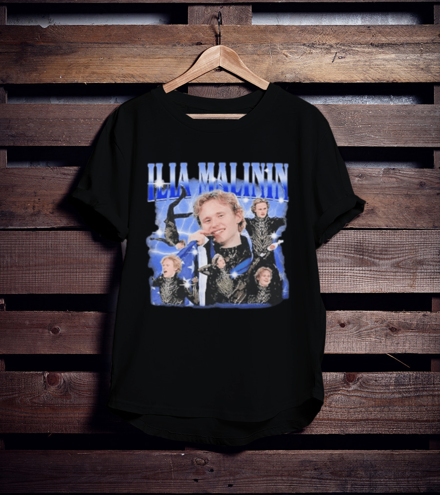 Ilia Malinin Figure Skating Star Blue Sparkle Montage T-Shirt