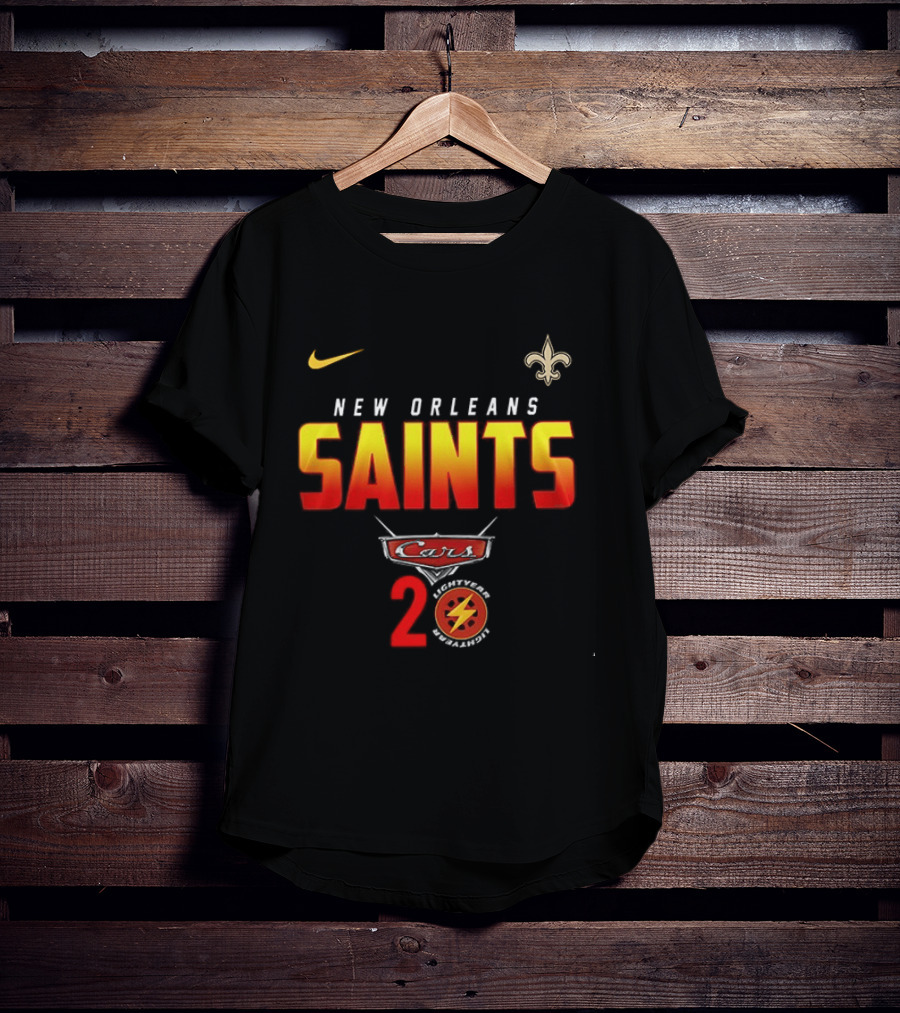 New Orleans Saints Cars 20th Anniversary Nike Fleur De Lis Lightning Bolt T-Shirt
