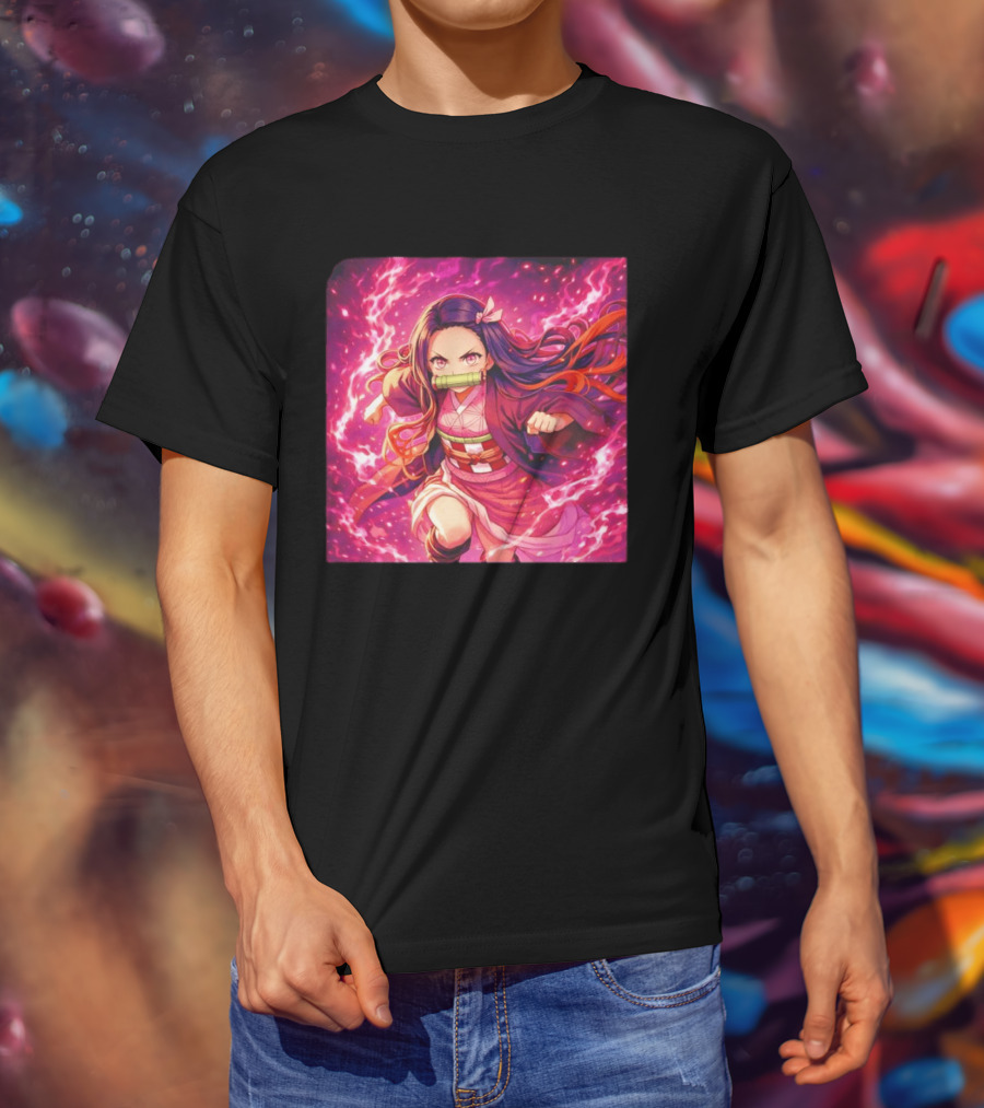 Nezuko Kamado Pink Demon Lightning Aura Magic T-Shirt