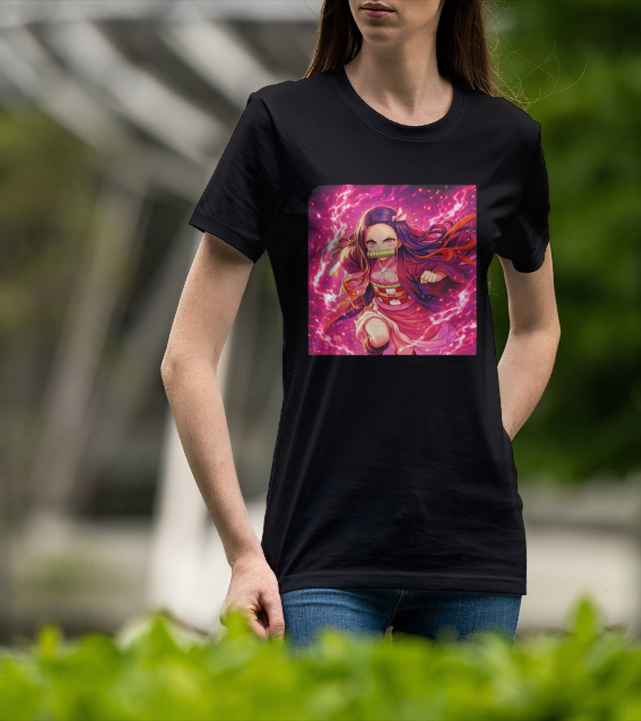 Nezuko Kamado Pink Demon Lightning Aura Magic T-Shirt
