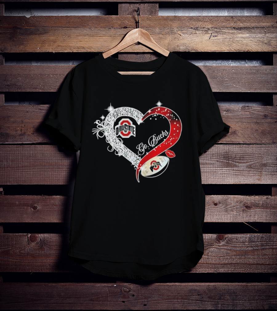 Ohio State Buckeyes Go Bucks Heart Shaped Iconic Red And White T-Shirt