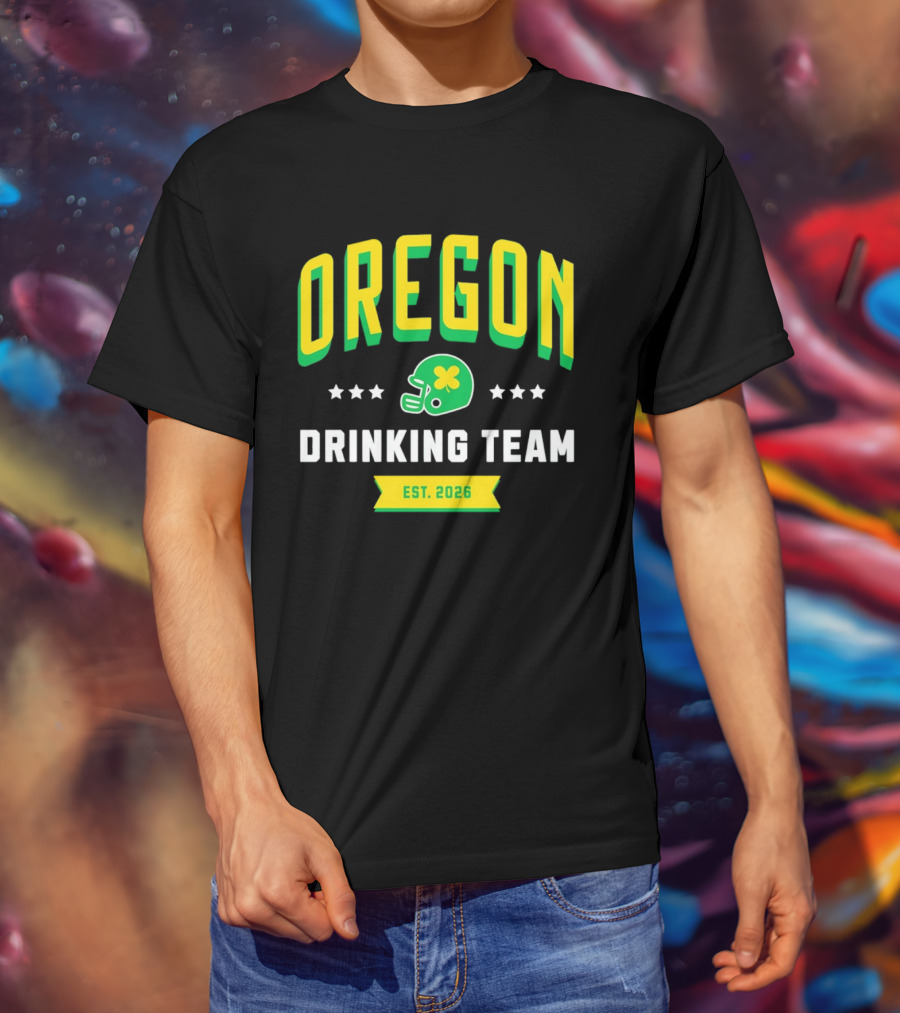 Oregon Drinking Team St. Patrick's Day 2026 Est. 2026 Helmet Clover Stars T-Shirt
