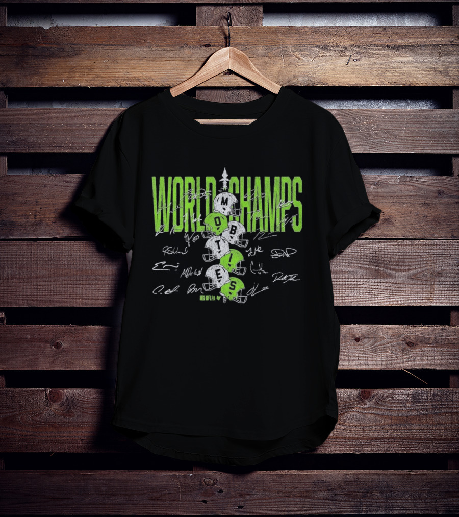 World Champs Seattle Football Helmet Stack Signatures T-Shirt