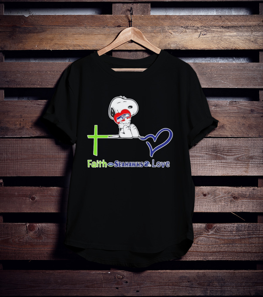 Faith Seahawks Love Snoopy Hugs Heart T-Shirt