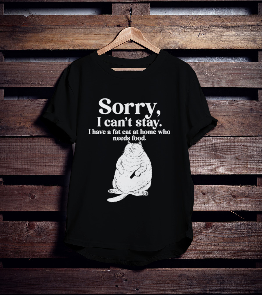 Sorry I Can't Stay I Have A Fat Cat At Home Who Needs Food Cat Lover Humor T-Shirt